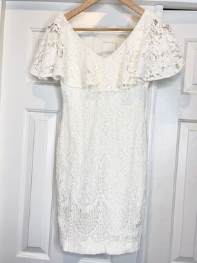 Lauren Ralph Lauren Tamalira White Lace Flutter Sleeve Dress Petite 0P